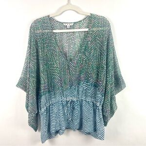 CAbi Sheer Kimono Top Tie Waist Blue Green‎ Forest Fairy Ethereal Whimsical S